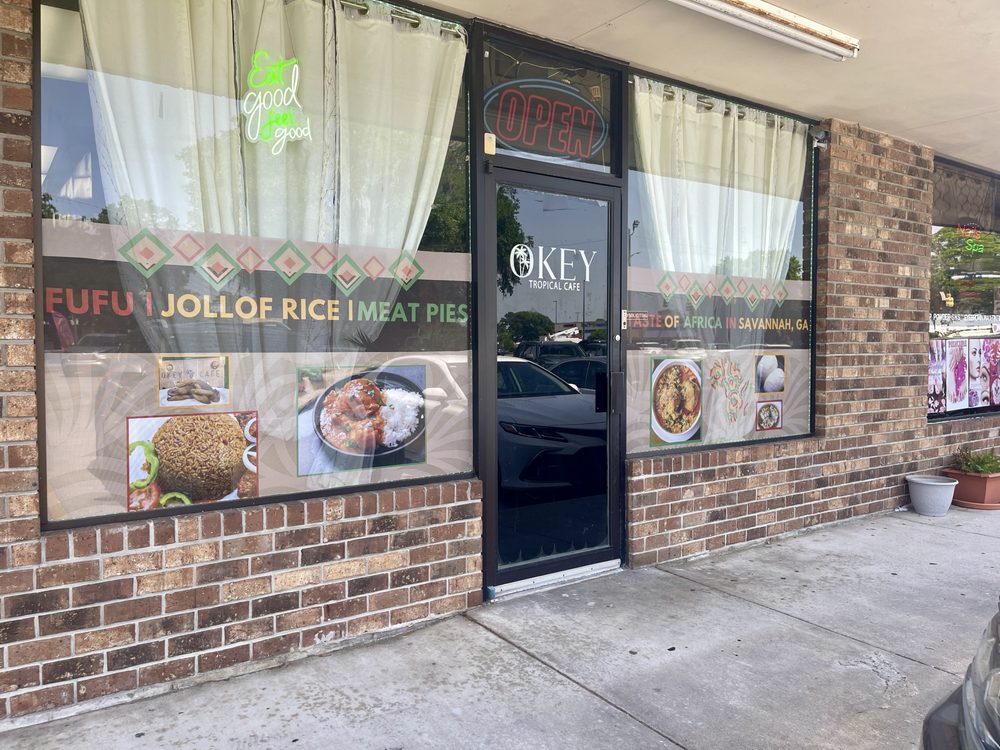 Front entrance of Okey Tropical Cafe in Savannah, GA